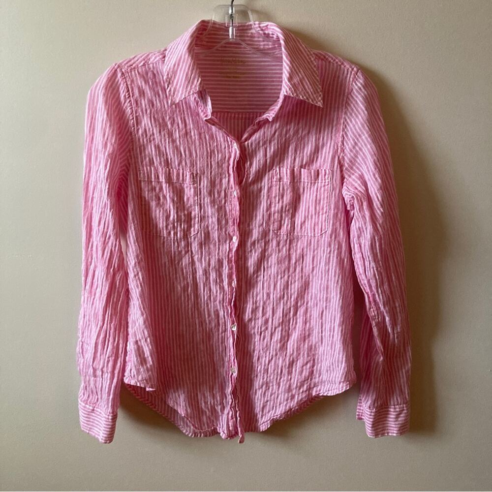 Lilly Pulitzer Button Down Top Pink White Stripe Sea View Size XS